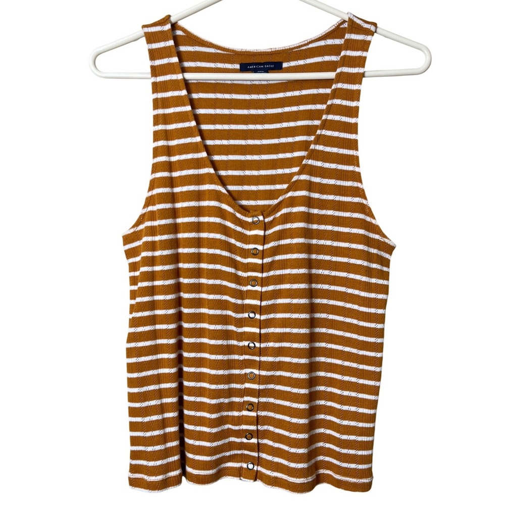American Eagle Striped Pointelle Snap Front Tankβ Top Medium Boho Indie Retro